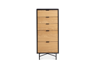 Wallace Tallboy 5 Drawer Oak/Black