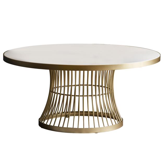 Saunders Coffee Table Circlular, Gold/White David Phillips UK