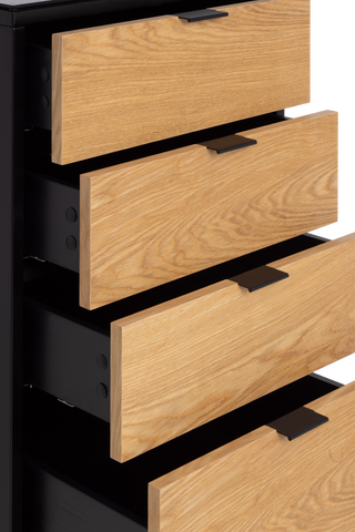 Wallace Tallboy 5 Drawer Oak/Black